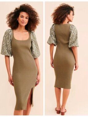 Anthropologie Dolan Left Coast Embroidered Knit Midi Dress In Green Size XS